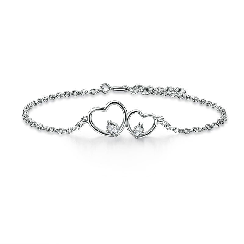 香港銀器店925純銀心心相印手錬首飾 925 Silver Double Heart Bracelet