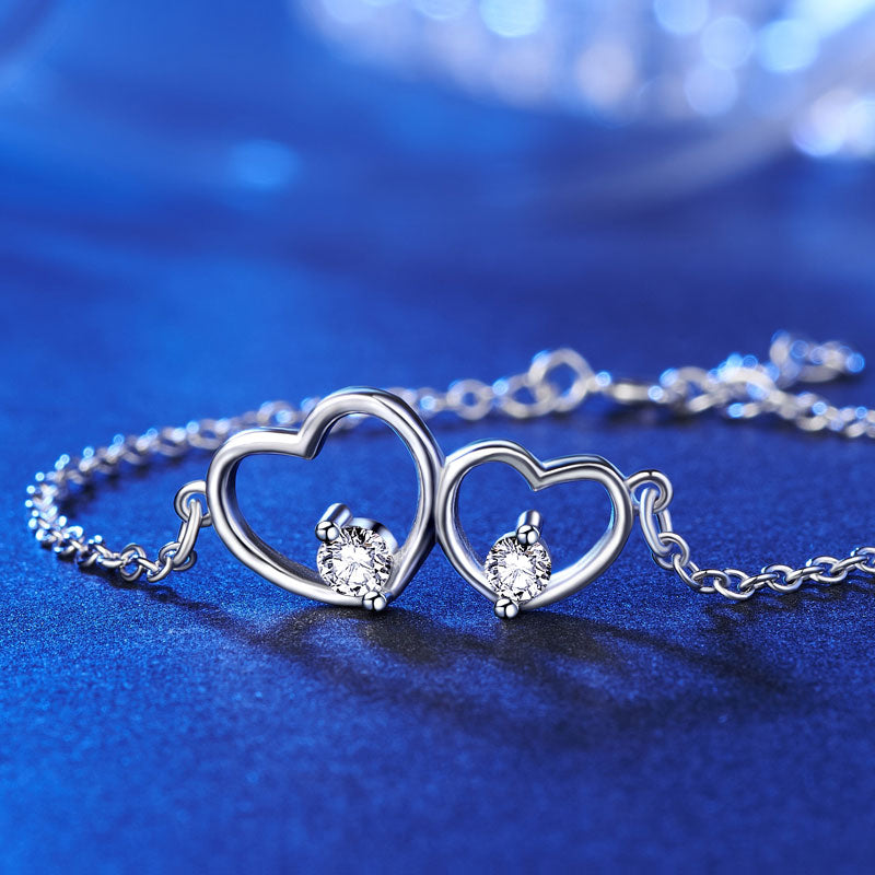 香港銀器店925純銀心心相印手錬首飾 925 Silver Double Heart Bracelet