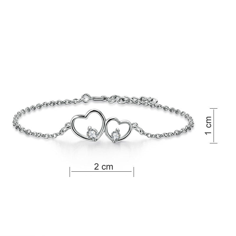 香港銀器店925純銀心心相印手錬首飾 925 Silver Double Heart Bracelet