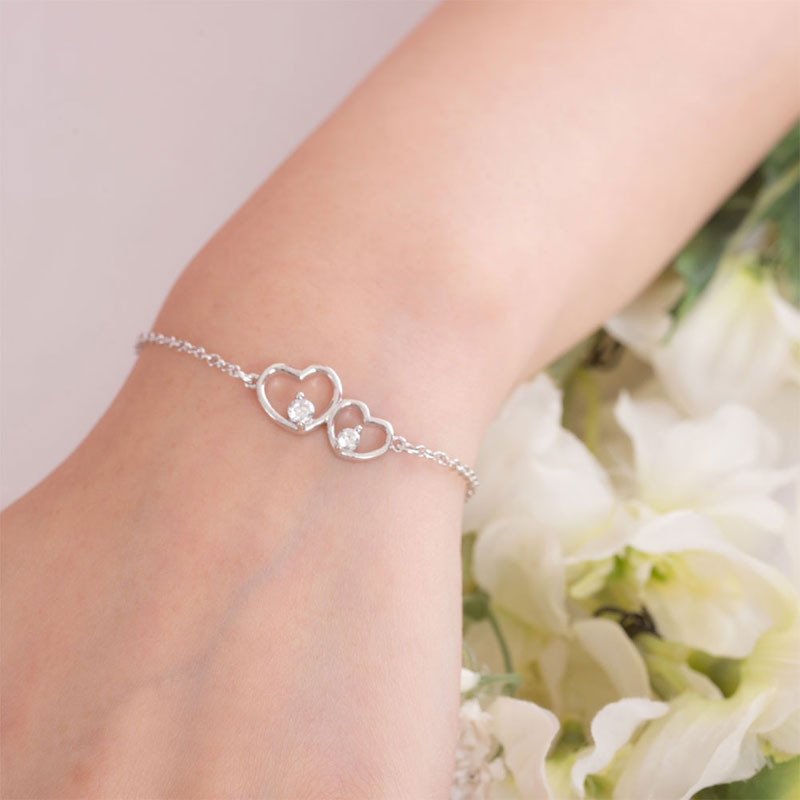 香港銀器店925純銀心心相印手錬首飾 925 Silver Double Heart Bracelet