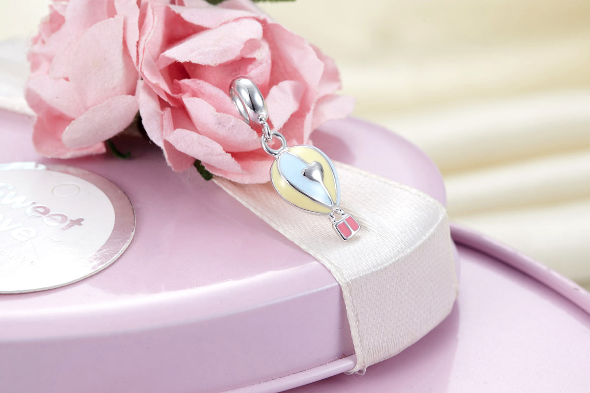 粉藍粉黃色熱氣球 - Charms 925銀串飾 - DIY手鏈鍊串珠飾品