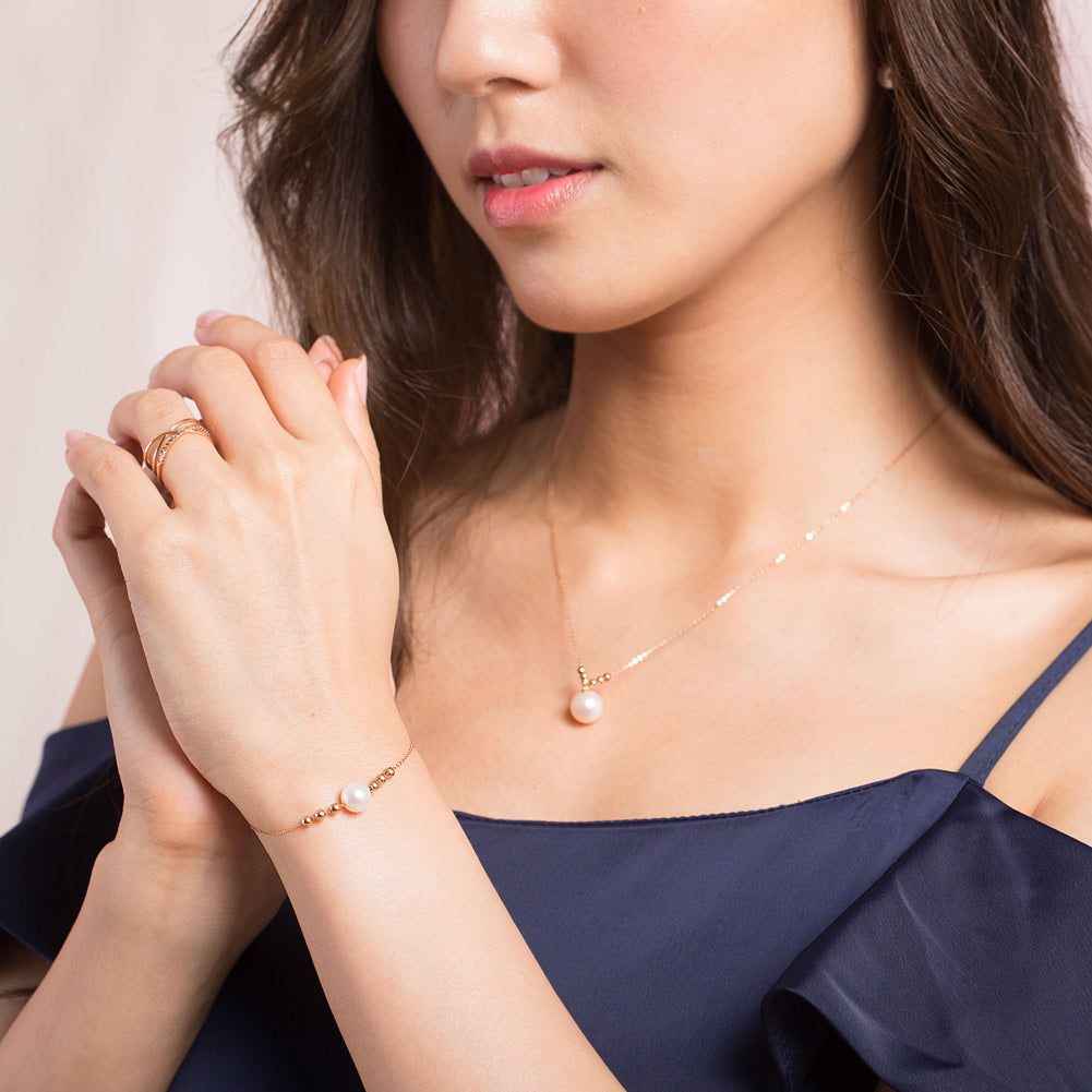 18K 玫瑰金 淡水養殖珍珠手鍊鏈 時尚優雅 - 精品珠寶