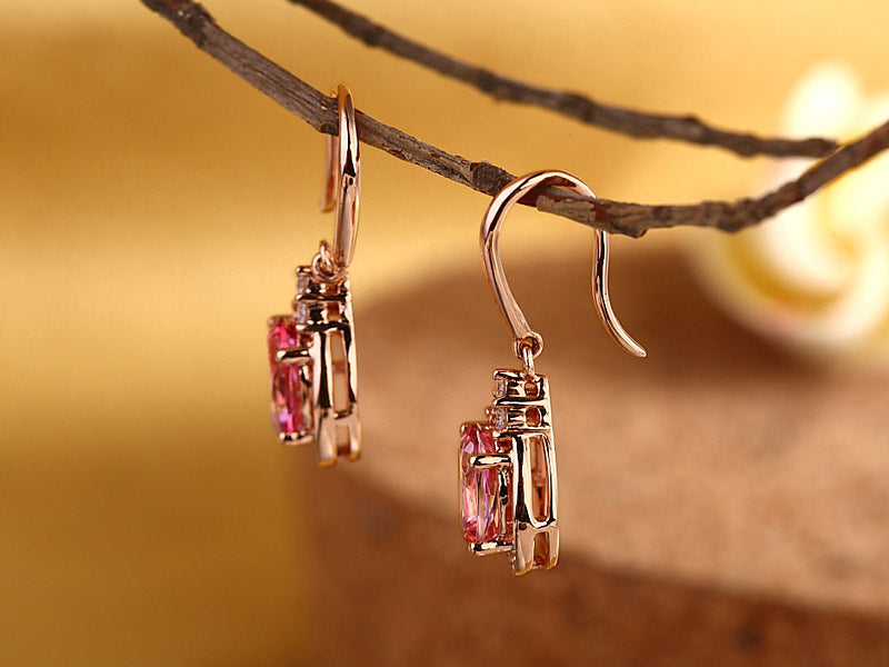 14K玫瑰金耳環配天然鑽石粉紅天然托帕石- 精品珠寶