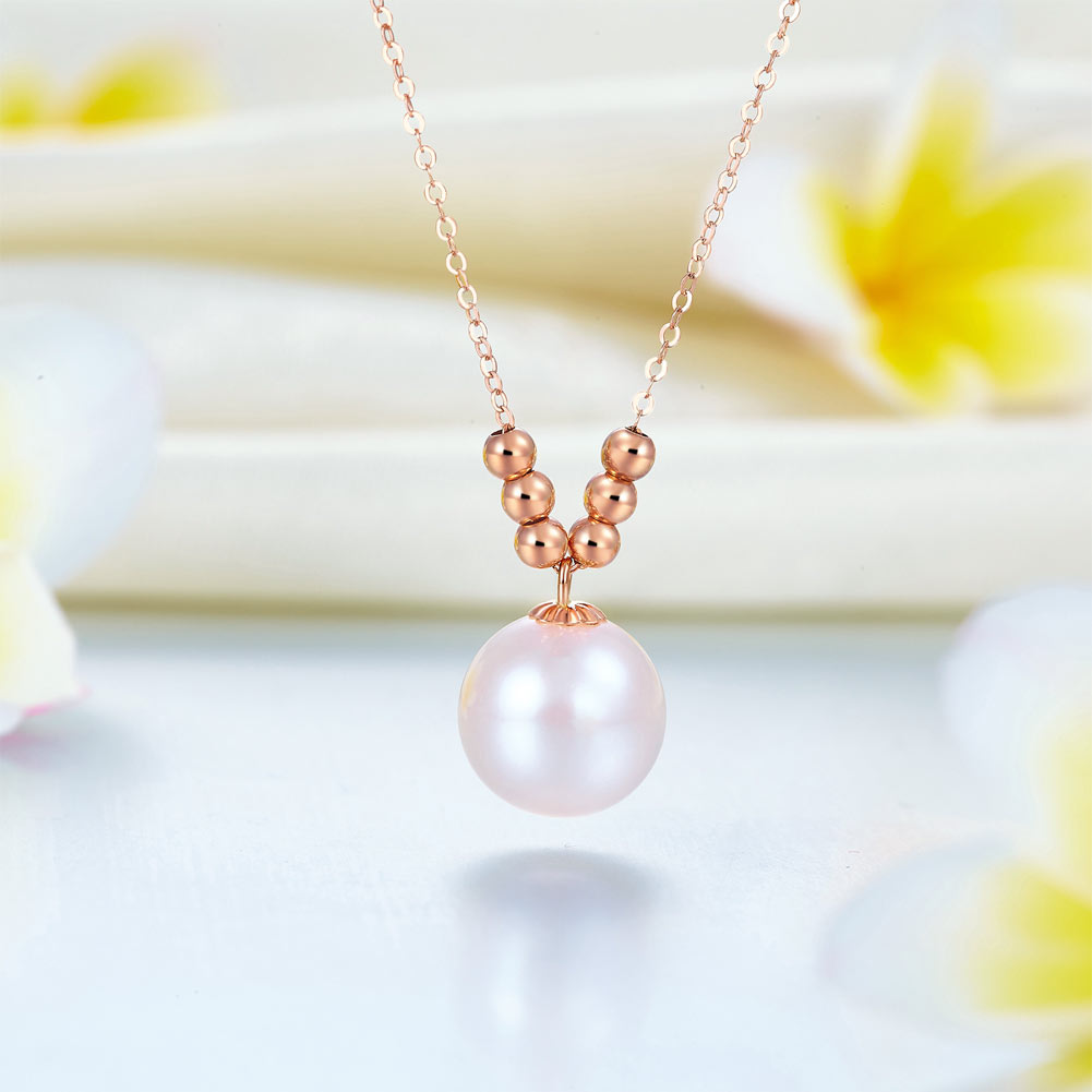 18K 玫瑰金 淡水養殖珍珠吊墜連項鍊 時尚優雅 - 精品珠寶