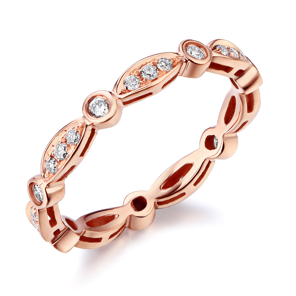 復古魅力 純14K玫瑰金 天然鑽石 0.325克拉 戒指 - 精品珠寶
