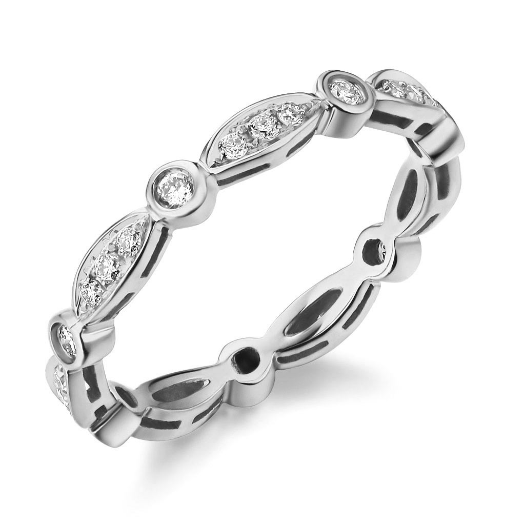 復古魅力 純14K白金 天然鑽石 0.325克拉 戒指 - 精品珠寶