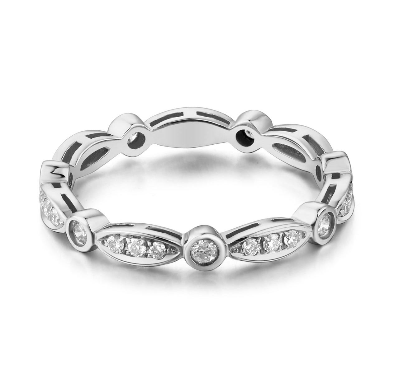 復古魅力 純14K白金 天然鑽石 0.325克拉 戒指 - 精品珠寶
