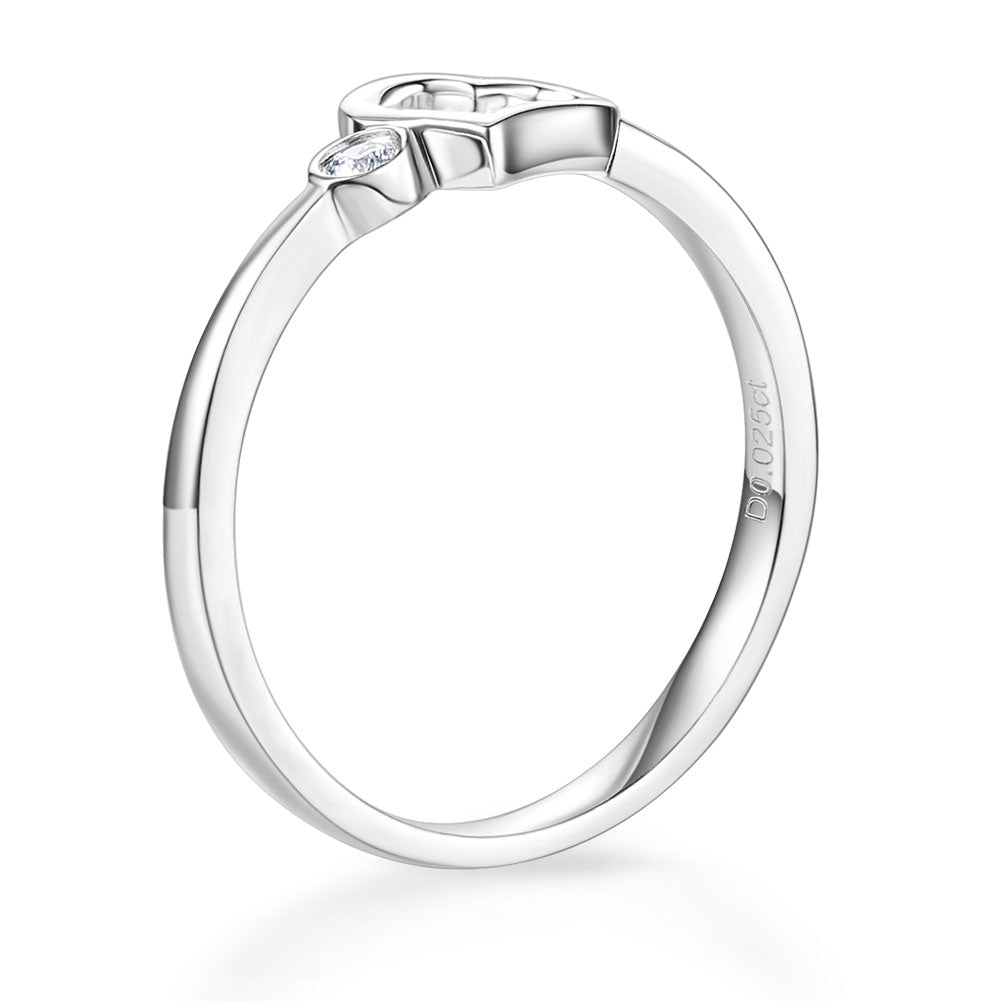 浪漫優雅 純14K白金 心形 天然鑽石 0.022克拉 戒指 - 精品珠寶