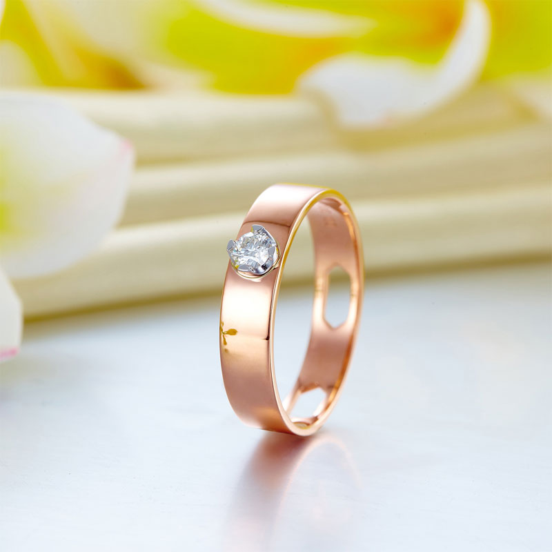 含蓄瑰麗 純14K玫瑰金 單顆 天然鑽石 0.1 克拉 婚戒 戒指 - 精品珠寶