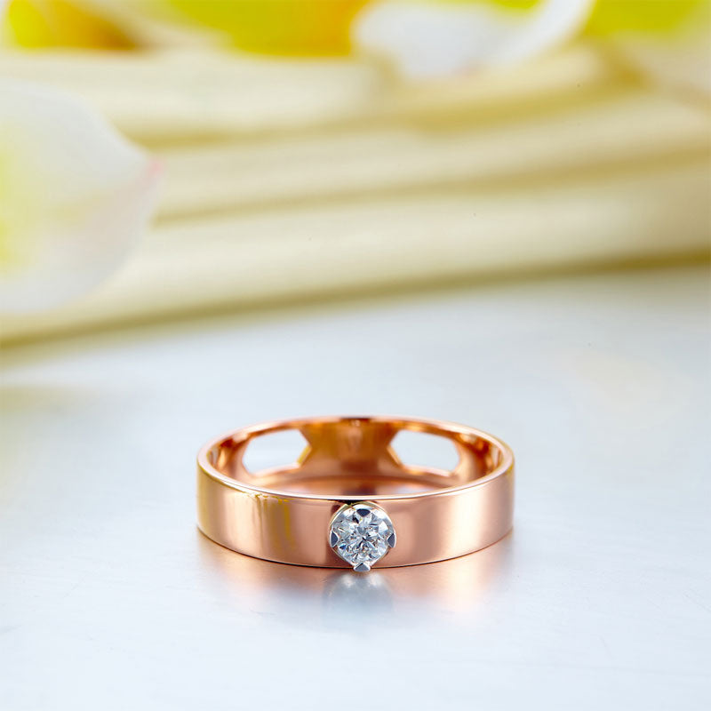 含蓄瑰麗 純14K玫瑰金 單顆 天然鑽石 0.1 克拉 婚戒 戒指 - 精品珠寶