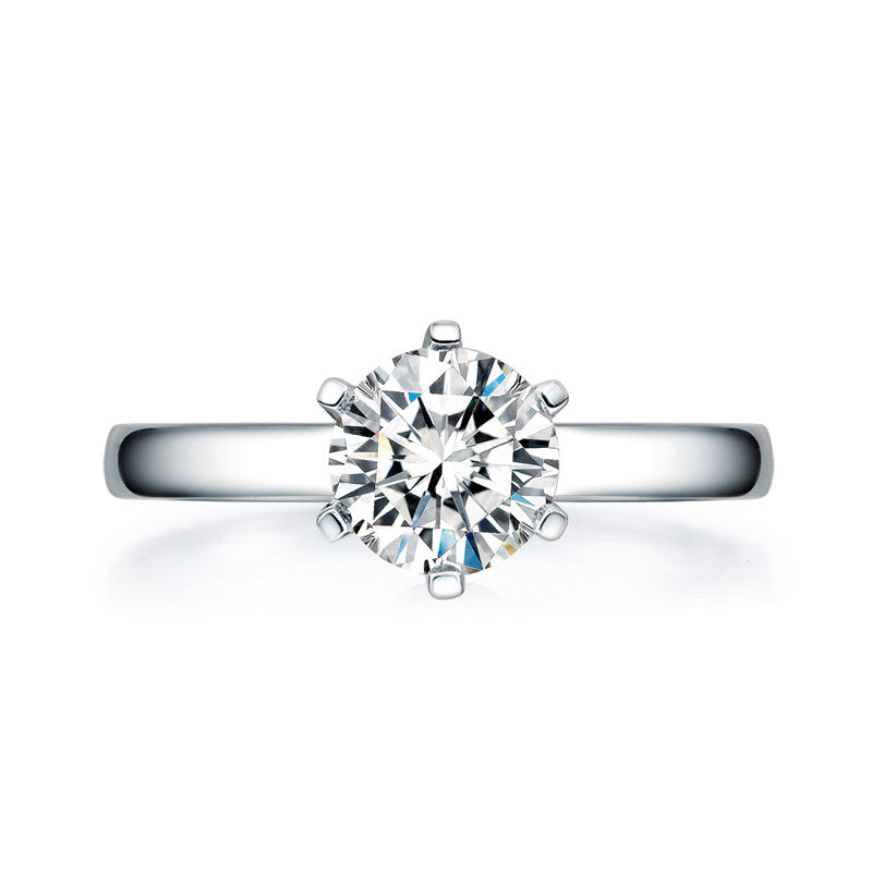 高貴閃亮 純14K白金 六爪裝飾 莫桑石 1克拉 訂婚戒指 - 精品珠寶