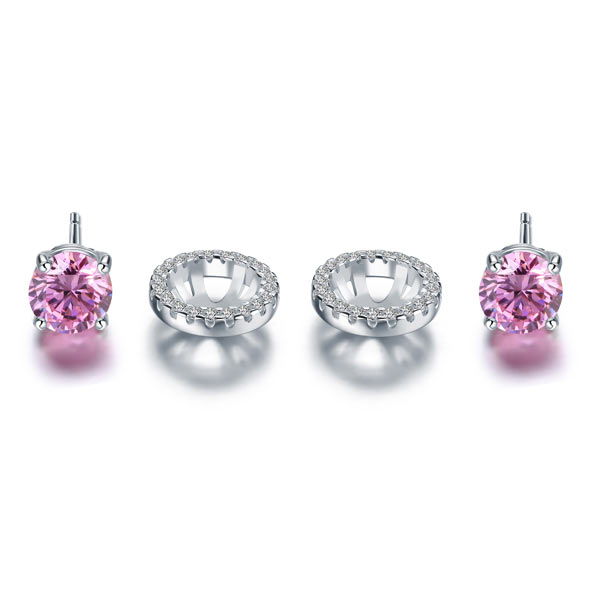 925純銀耳釘粉紅色高仿鑽伴娘耳環 - Silver Stud Pink Bridesmaids Earrings