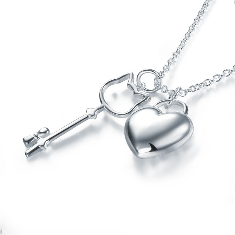 小女童生日禮物 小公主心形項鍊Kitty鑰匙 925純銀 925 Silver heart Kitty Necklace