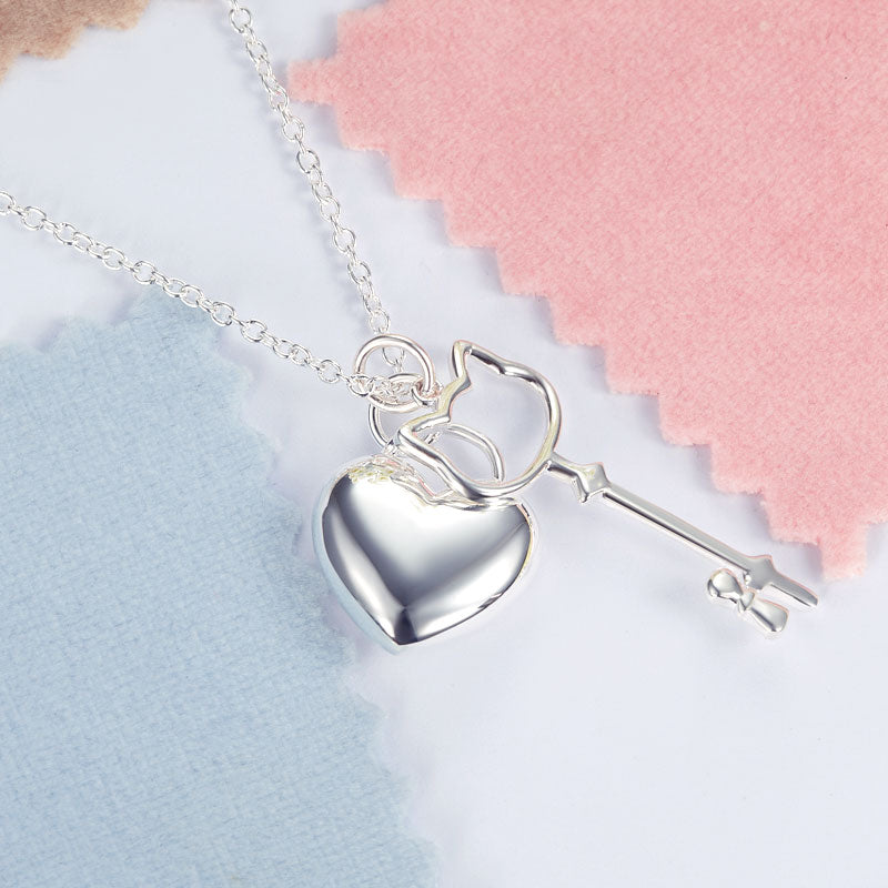 小女童生日禮物 小公主心形項鍊Kitty鑰匙 925純銀 925 Silver heart Kitty Necklace